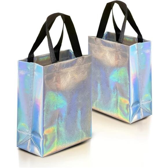 Iridescent Gift Bags Medium Size – Set of 12 Stunning Holographic Reusable Bags - Picture 1 of 7